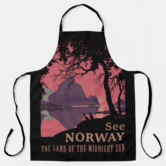 Minimalist Norway Sunset Poster - Mountain Fjord エプロン (正面)