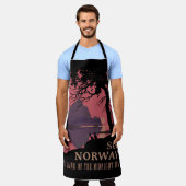 Minimalist Norway Sunset Poster - Mountain Fjord エプロン (着用した状態)