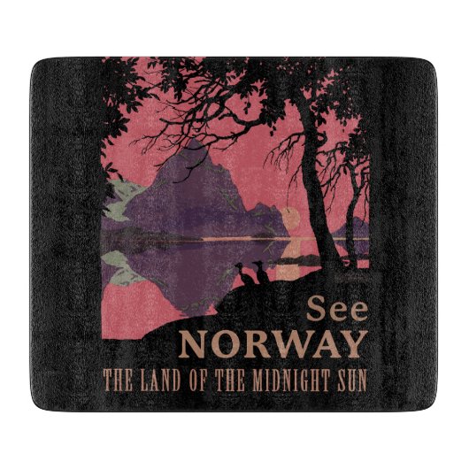 Minimalist Norway Sunset Poster - Mountain Fjord カッティングボード (正面)