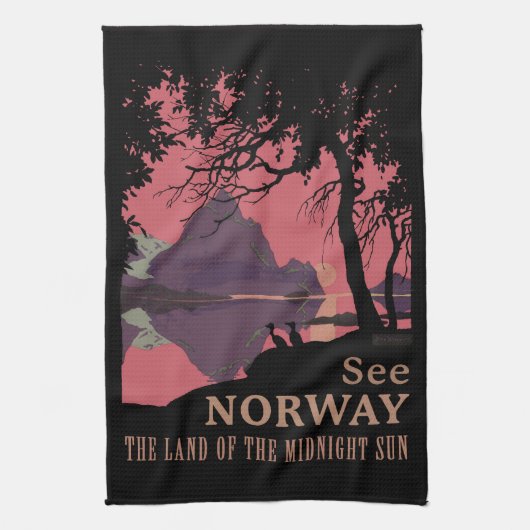 Minimalist Norway Sunset Poster - Mountain Fjord キッチンタオル (縦)
