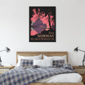 Minimalist Norway Sunset Poster - Mountain Fjord キャンバスプリント (インサイチュ (寝室))