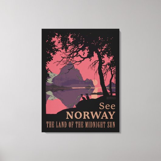 Minimalist Norway Sunset Poster - Mountain Fjord キャンバスプリント (正面)