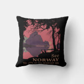 Minimalist Norway Sunset Poster - Mountain Fjord クッション (裏面)