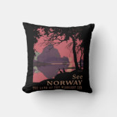 Minimalist Norway Sunset Poster - Mountain Fjord クッション (正面)