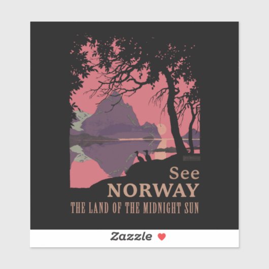 Minimalist Norway Sunset Poster - Mountain Fjord シール (シート)
