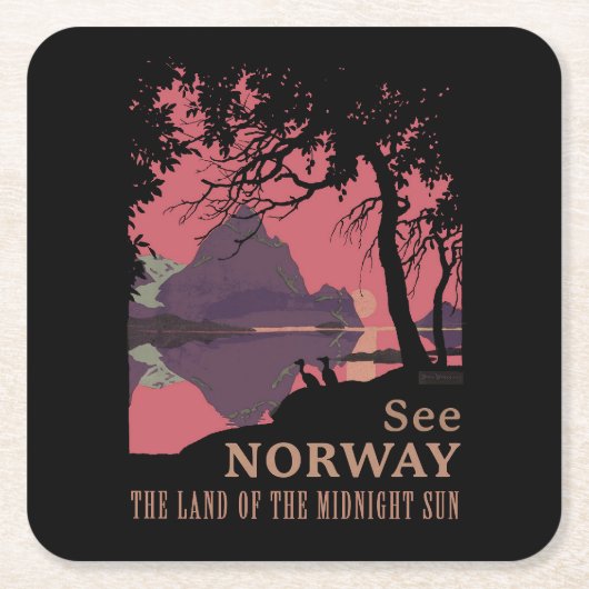 Minimalist Norway Sunset Poster - Mountain Fjord スクエアペーパーコースター (正面)