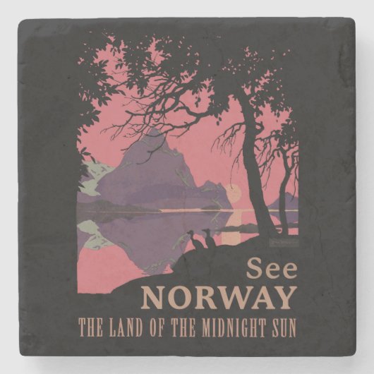 Minimalist Norway Sunset Poster - Mountain Fjord ストーンコースター (正面)