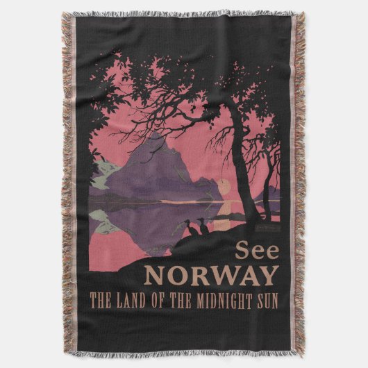 Minimalist Norway Sunset Poster - Mountain Fjord スローブランケット (正面縦)