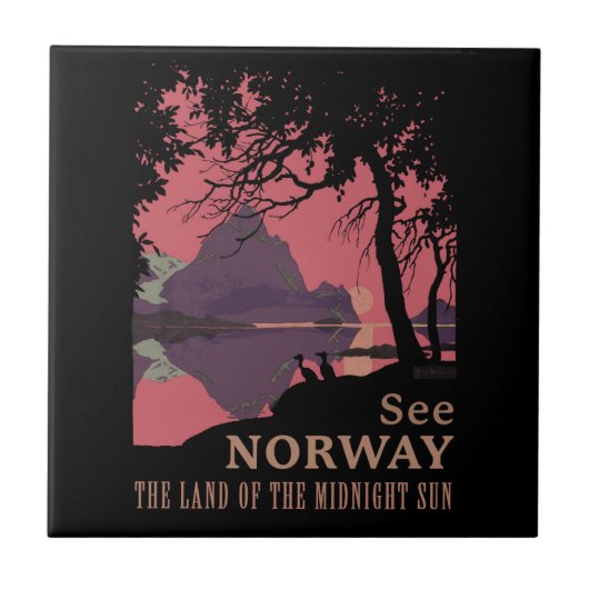 Minimalist Norway Sunset Poster - Mountain Fjord タイル (正面)