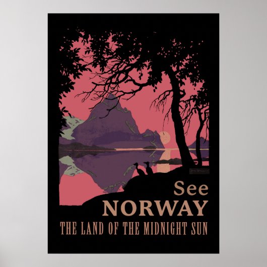 Minimalist Norway Sunset Poster - Mountain Fjord ポスター (正面)