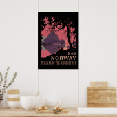 Minimalist Norway Sunset Poster - Mountain Fjord ポスター (キッチン)