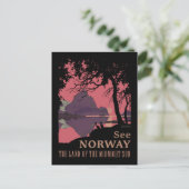 Minimalist Norway Sunset Poster - Mountain Fjord ポストカード (スタンド正面)