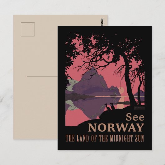 Minimalist Norway Sunset Poster - Mountain Fjord ポストカード (正面/裏面)