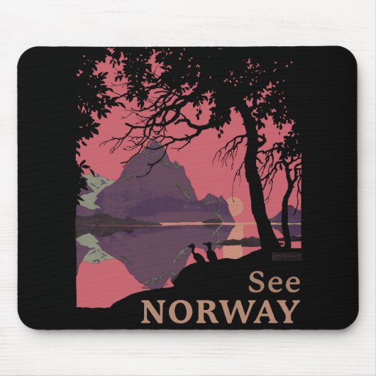 Minimalist Norway Sunset Poster - Mountain Fjord マウスパッド (正面)