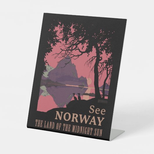 Minimalist Norway Sunset Poster - Mountain Fjord 台座サイン (正面)