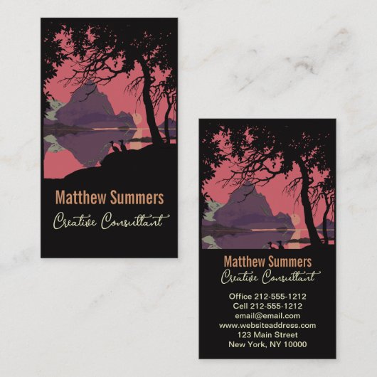 Minimalist Norway Sunset Poster - Mountain Fjord 名刺 (正面/裏面)