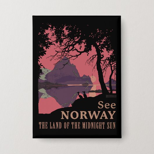 Minimalist Norway Sunset Poster - Mountain Fjord 缶バッジ (正面)