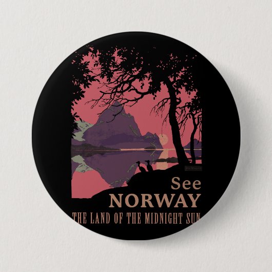 Minimalist Norway Sunset Poster - Mountain Fjord 缶バッジ (正面)