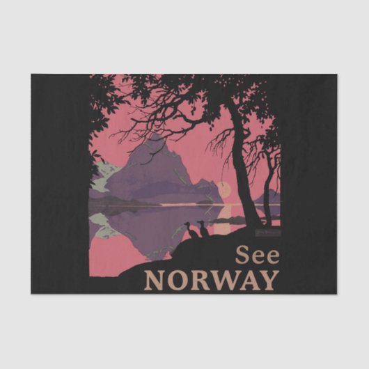Minimalist Norway Sunset Poster - Mountain Fjord 薄葉紙 (正面)