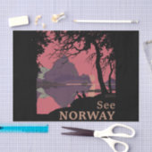 Minimalist Norway Sunset Poster - Mountain Fjord 薄葉紙 (クラフト)