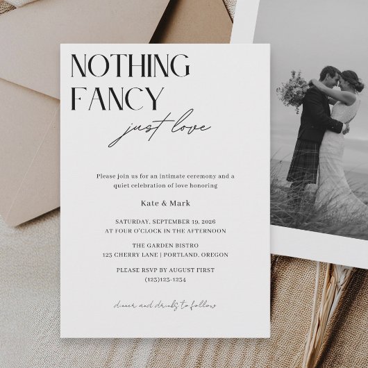 Minimalist Nothing Fancy Just Love Photo Wedding 招待状