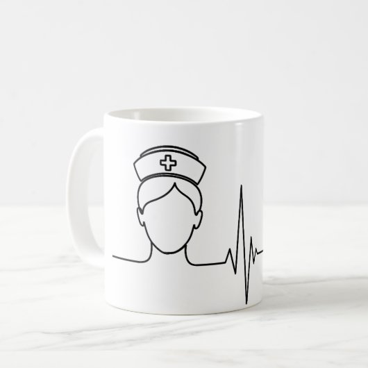 Minimalist Nurse Heartbeat Line Art Mug コーヒーマグカップ (正面左)
