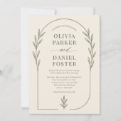Minimalist Olive Green Boho Arch Wedding 招待状 (正面)