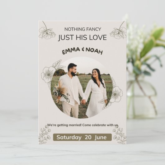 Minimalist Olive Green & Cream Wedding Invitation  招待状 (スタンド正面)