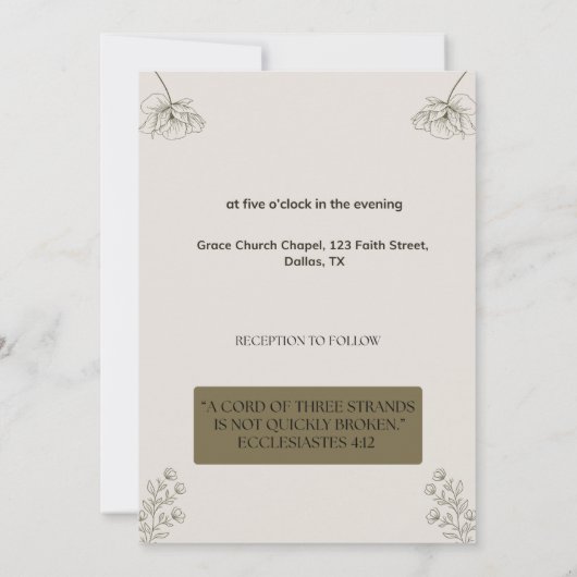 Minimalist Olive Green & Cream Wedding Invitation  招待状 (裏面)