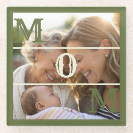 Minimalist Olive Green Custom Photo Mom Keepsake ガラスコースター