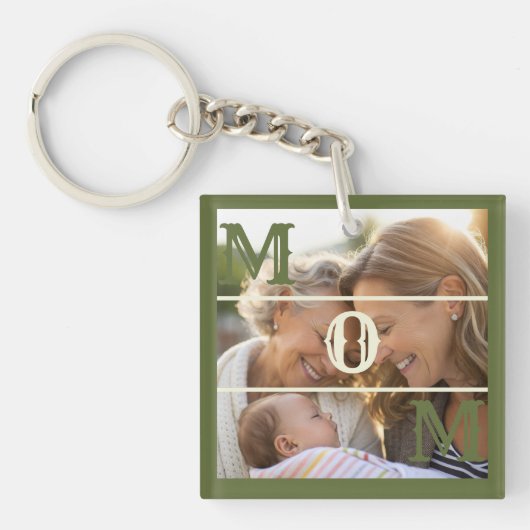 Minimalist Olive Green Custom Photo Mom Keepsake キーホルダー (正面)