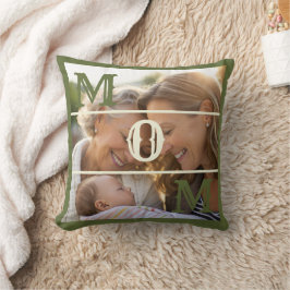 Minimalist Olive Green Custom Photo Mom Keepsake クッション