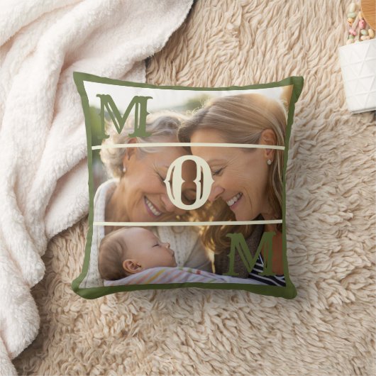 Minimalist Olive Green Custom Photo Mom Keepsake クッション (ブランケット)