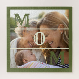 Minimalist Olive Green Custom Photo Mom Keepsake ジグソーパズル
