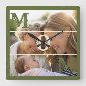 Minimalist Olive Green Custom Photo Mom Keepsake スクエア壁時計 (正面)