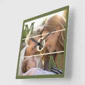 Minimalist Olive Green Custom Photo Mom Keepsake スクエア壁時計 (傾斜)