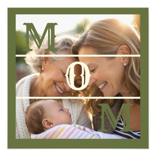 Minimalist Olive Green Custom Photo Mom Keepsake フォトプリント (正面)