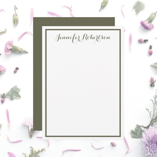 Minimalist Olive Green Elegant Script Custom name ノートカード