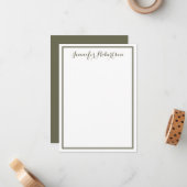Minimalist Olive Green Elegant Script Custom name ノートカード (正面/裏面インサイチュ)