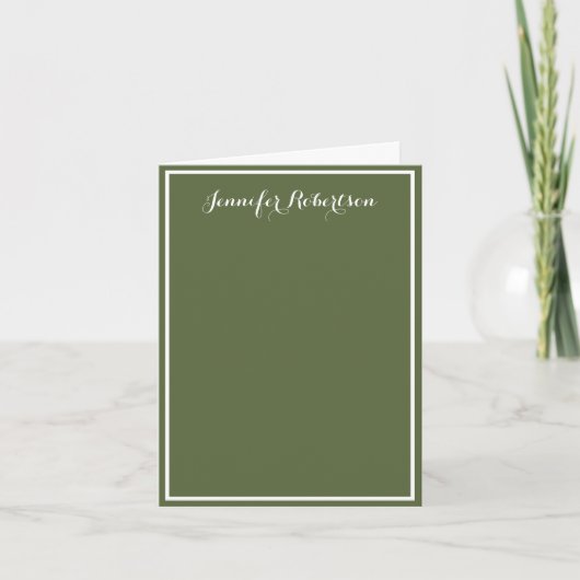 Minimalist Olive Green Elegant Script Custom name  ノートカード (正面)