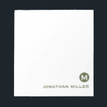 Minimalist Olive Green Initial and Name ノートパッド<br><div class="desc">This elegant,  simple notepad features classic block typography your initial and name or custom text of your choice.</div>