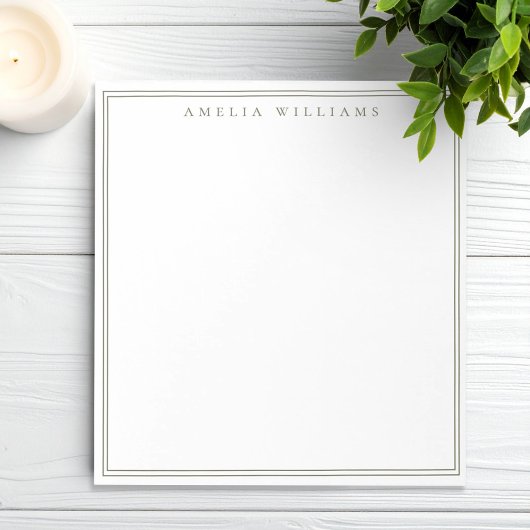 Minimalist Olive Green Monogram Two Border ノートパッド