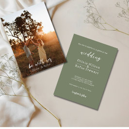 Minimalist Olive Green Wedding Invitation Photo  招待状