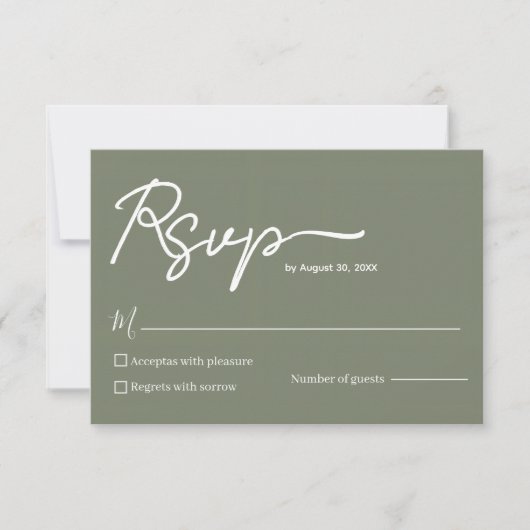 Minimalist Olive Green Wedding RSVP Card Template  (正面)