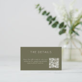 Minimalist Olive Green Wedding RSVP Online QR Code エンクロージャーカード (スタンド正面)