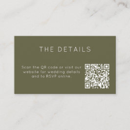 Minimalist Olive Green Wedding RSVP Online QR Code エンクロージャーカード