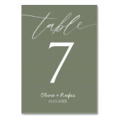 Minimalist Olive Green Wedding Table Number Card  テーブルナンバー (裏面)