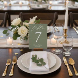 Minimalist Olive Green Wedding Table Number Card  テーブルナンバー