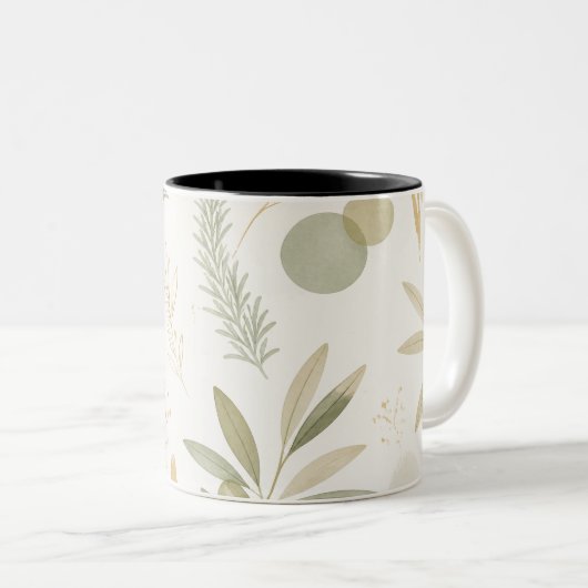Minimalist Olive & Rosemary Botanical Mug ツートーンマグカップ (正面右)