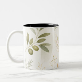 Minimalist Olive & Rosemary Botanical Mug ツートーンマグカップ